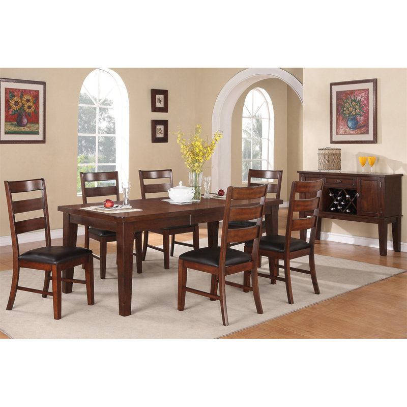 Wildon Home Contemporary Rectangle Dining Table W Leaf 6X Side Chairs 7Pc Set Antique Walnut Wood Finish Dining Room Furniture Wayfair